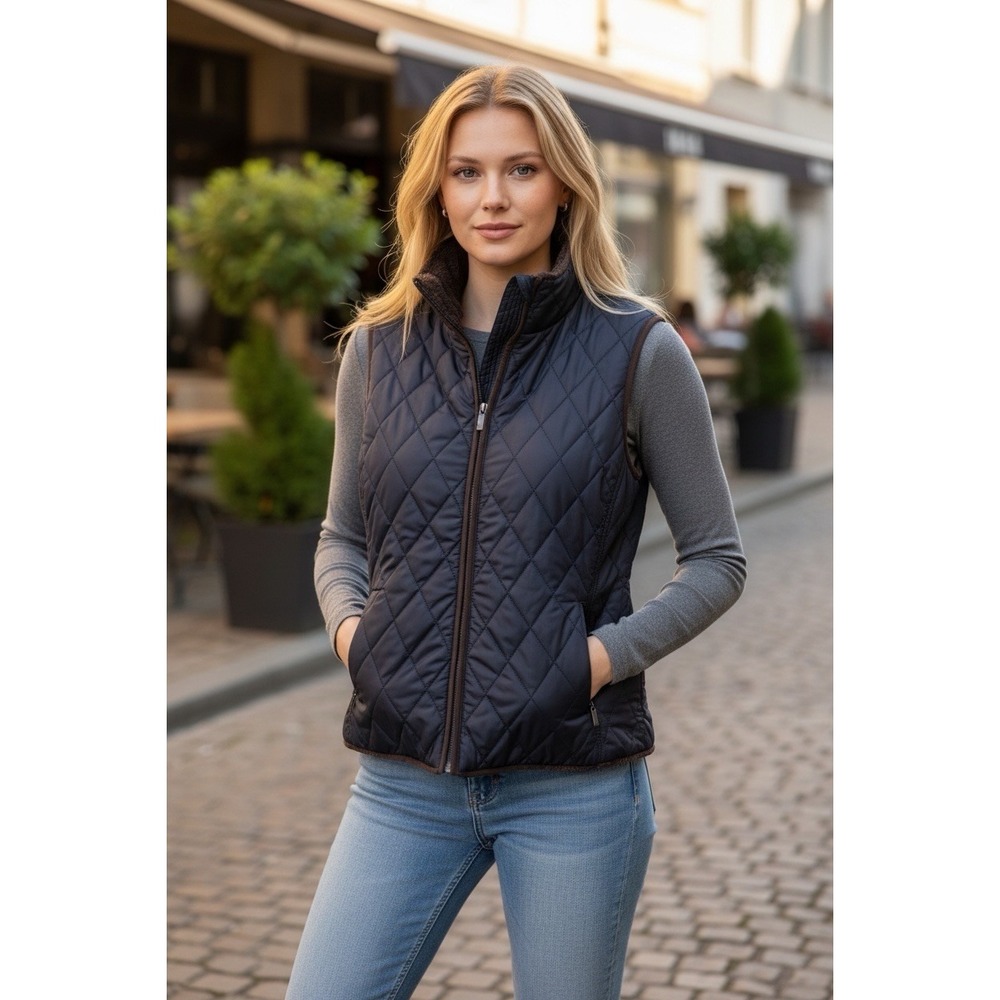 Dressbarn Women's Blue Quilted Vest Faux Fur Quilted Size Small NWT